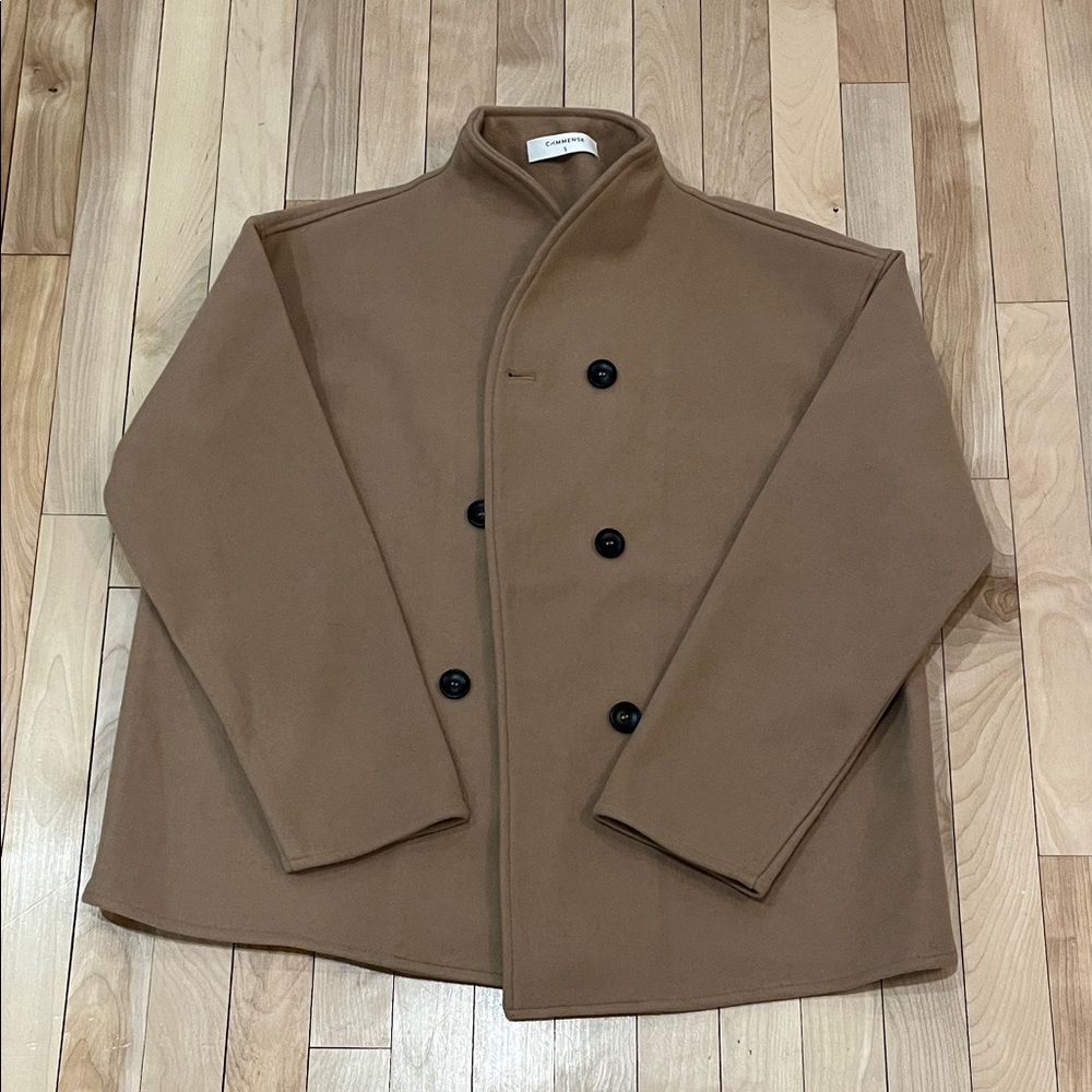 Commense Tan Double-Breasted Pea Coat